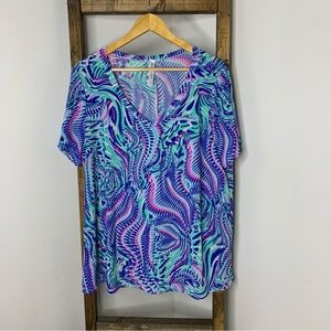 Dear Scarlett Vibrant Patterned V-Neck Top Size XL